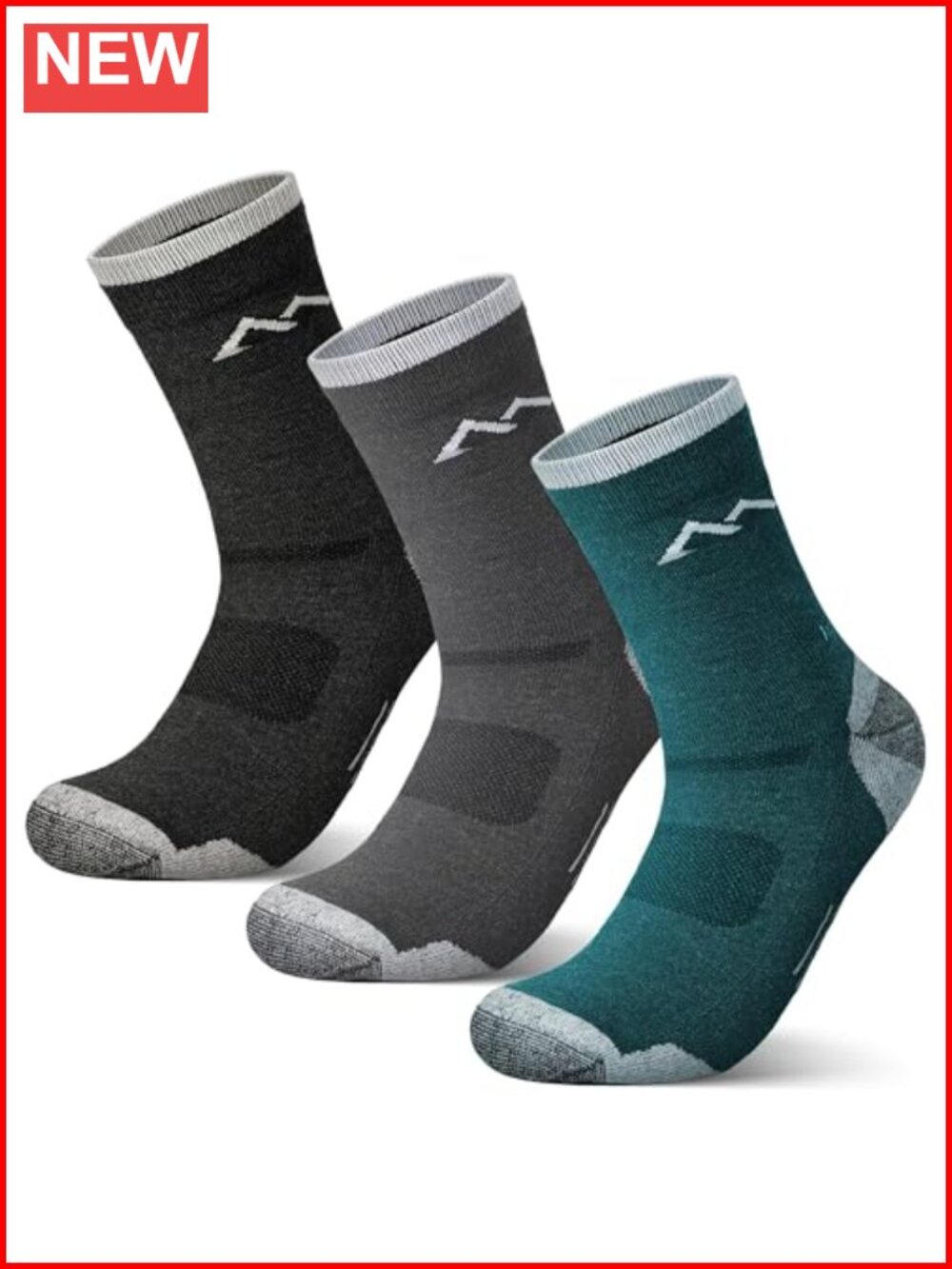 Merino Wool Hiking Socks 3 Pairs Cushioned Arch Support Crew